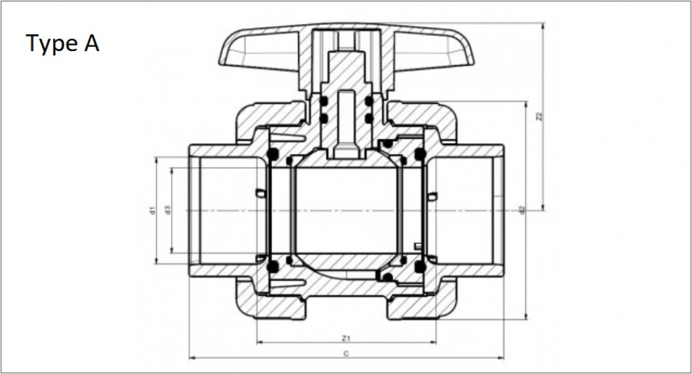 PVC Kugelhahn VDL Typ Dil - KxK 16mm x 16mm - PN16
